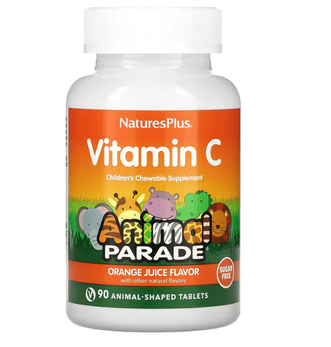 NaturesPlus, Animal Parade, витамин C, жевательная добавка для детей, со вкусом апельсинового сока, без сахара, фото 1