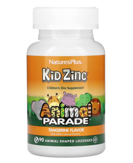 NaturesPlus, Source of Life, Animal Parade, Kid Zinc, пастилки с цинком для детей, натуральный вкус мандарина
