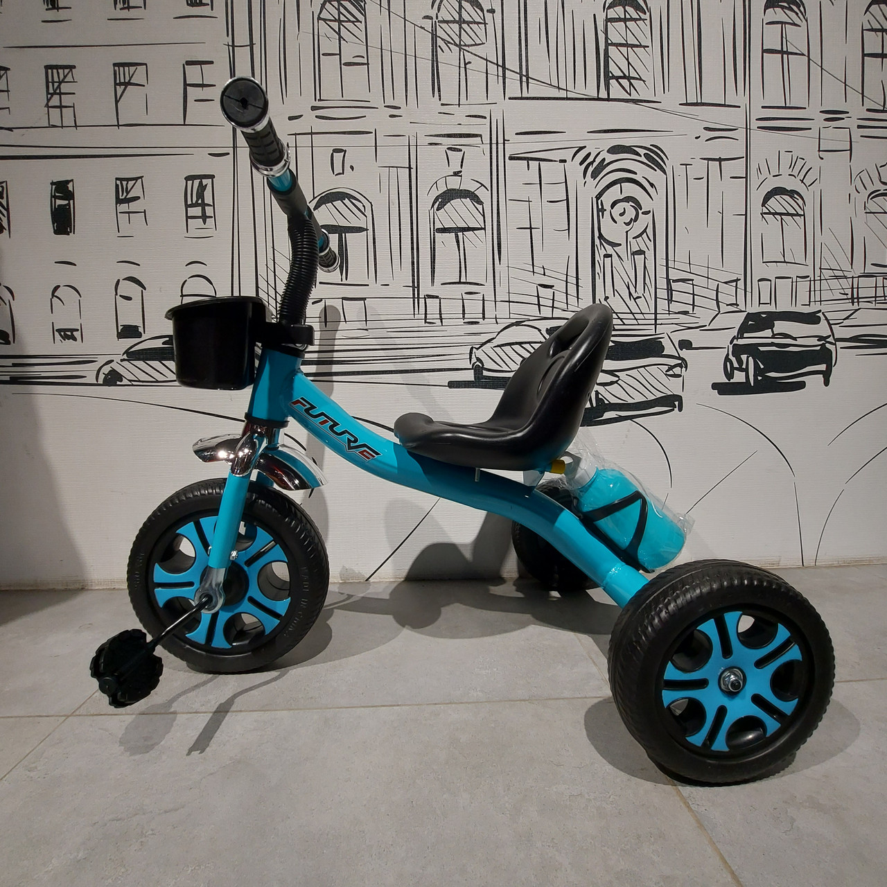 Велосипед Трехколесный Детский "Future". Корзинка + крепление с бутылкой для воды. Цвет - синий. - фото 6 - id-p113726032