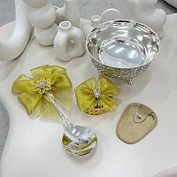 Набор мельхиоровая чашка "Золотистая лента"