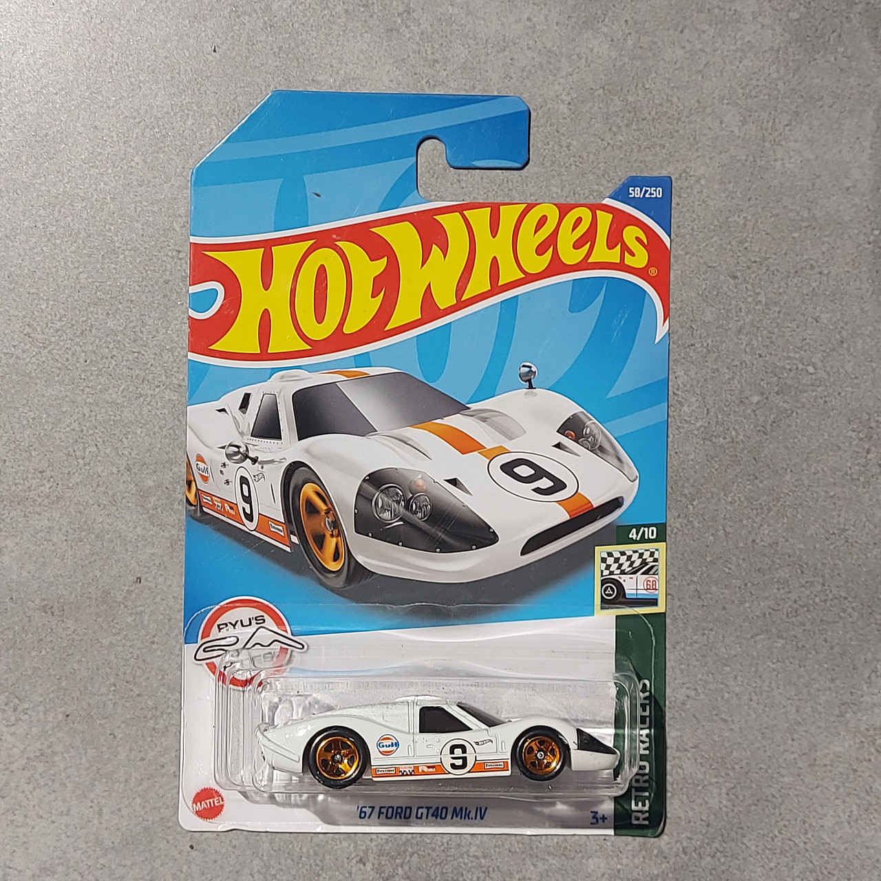 Оригинальная Машинка "Hot wheels" '67 FORD GT40 Mk.IV. RETRO RACERS. Mattel. 58/250. Хотвилс. Машинки. Подарок