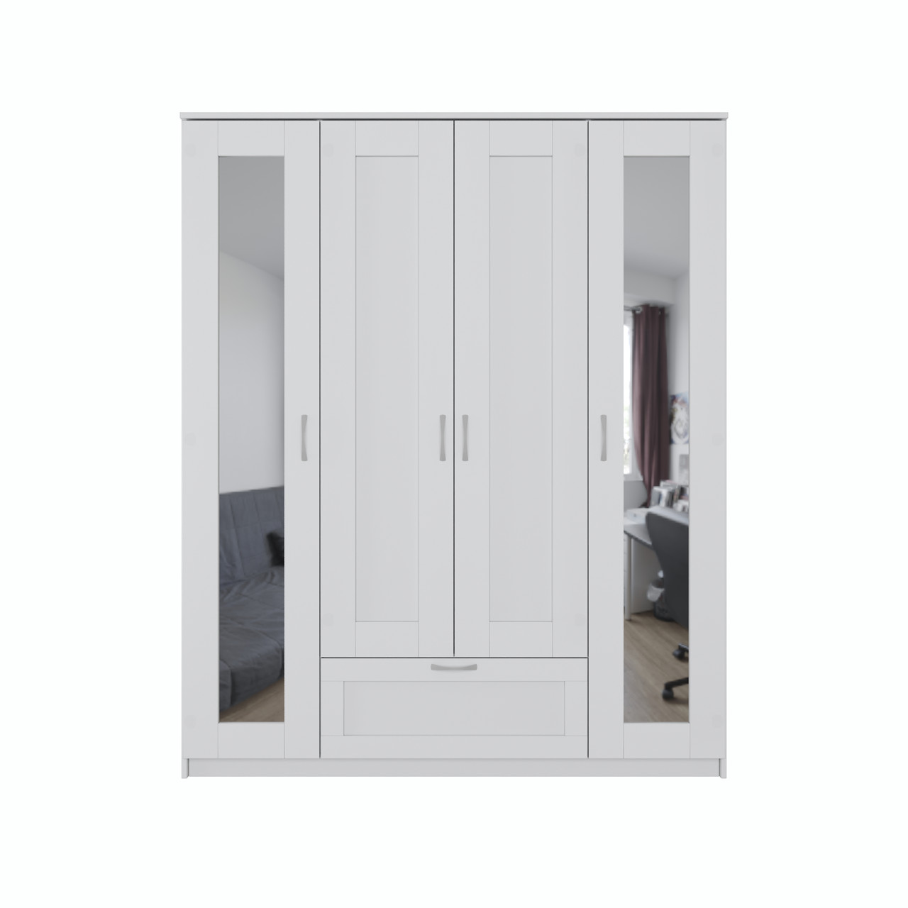 Шкаф СИРИУС комбинированный "4 двери 1 ящик и 2 зеркала 156х59х220 см, белый - фото 3 - id-p113746072
