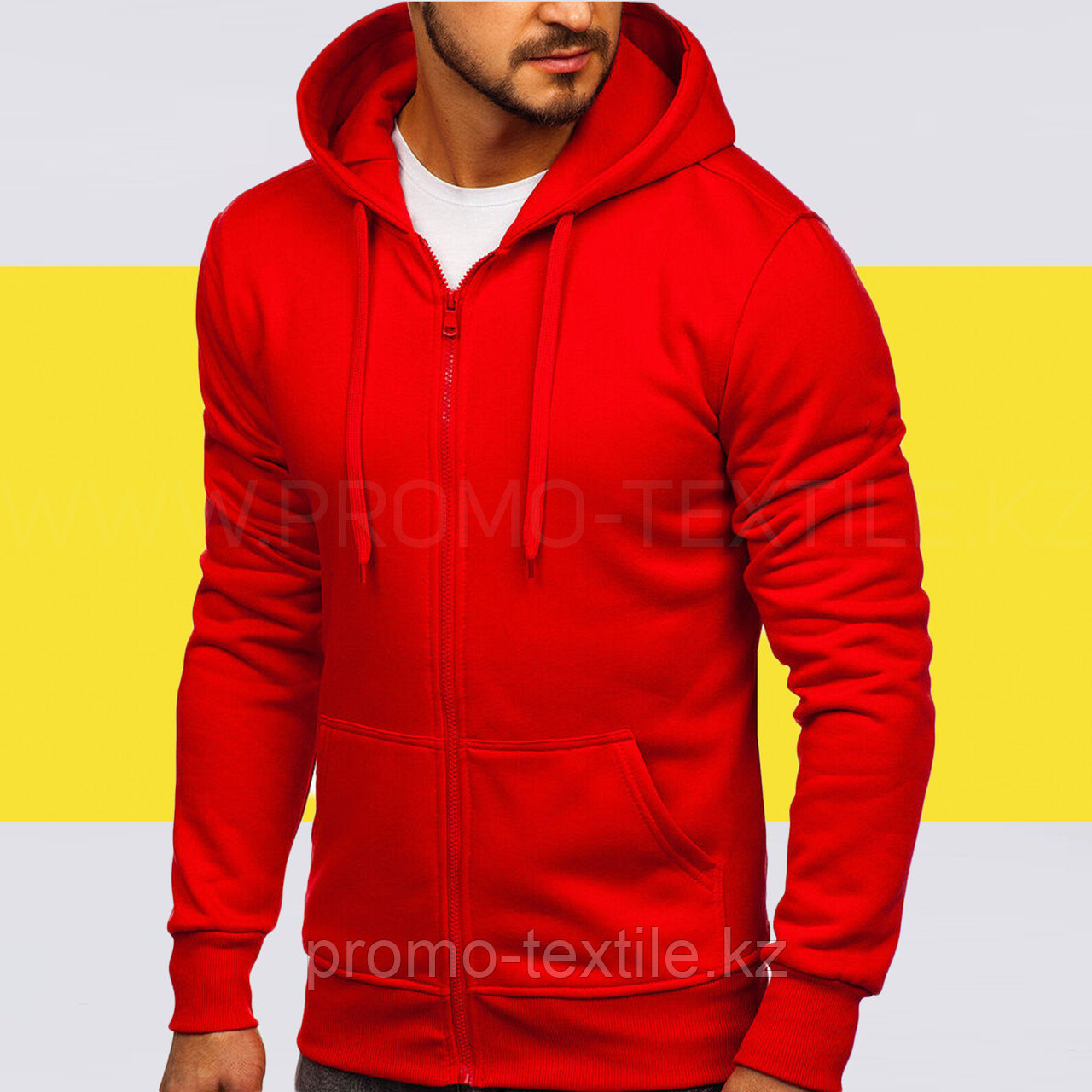 Толстовка на замке красный цвет | Толстовка на молнии с капюшоном - фото 1 - id-p111744626