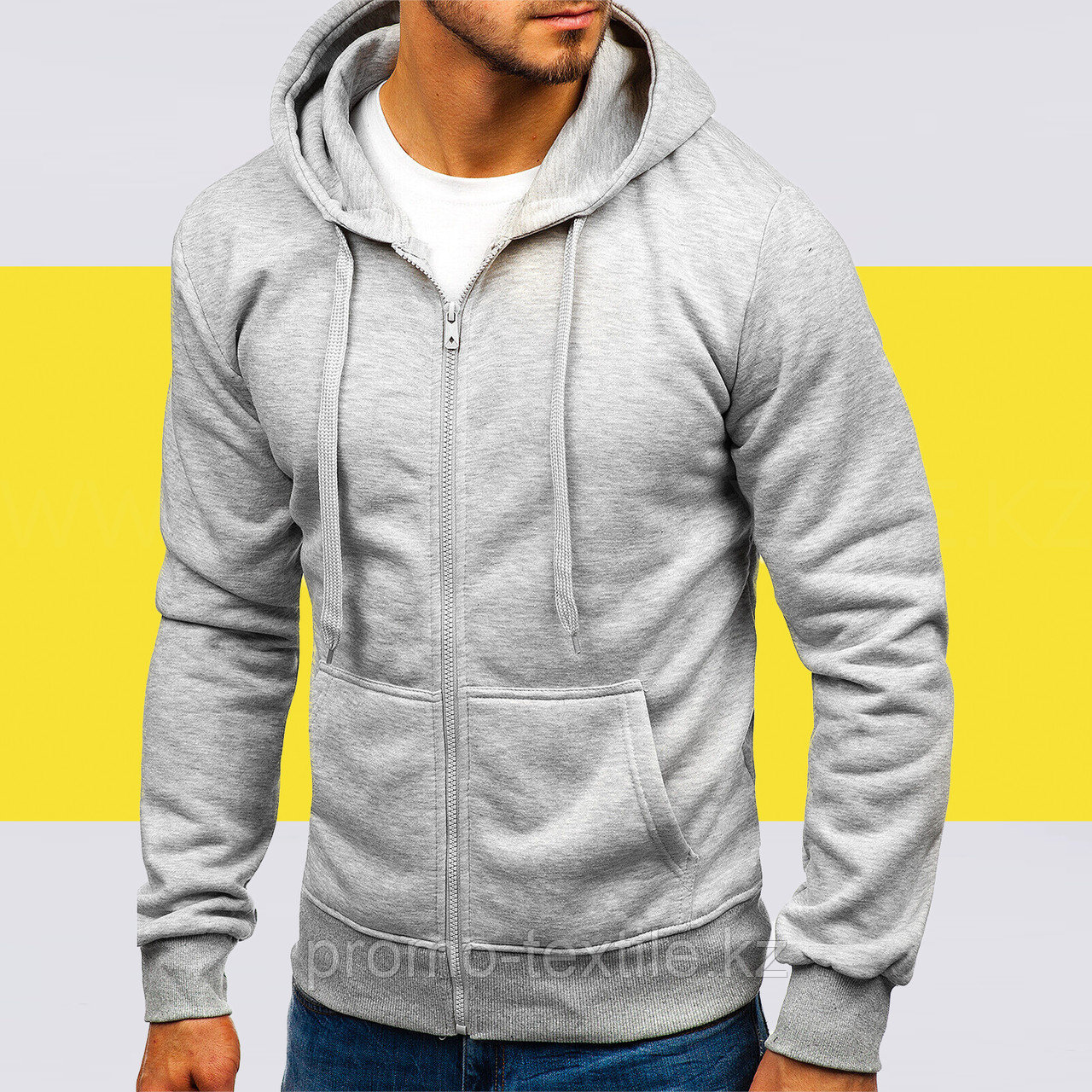 Мужская толстовка на замке серый цвет | Худи на замке меланж