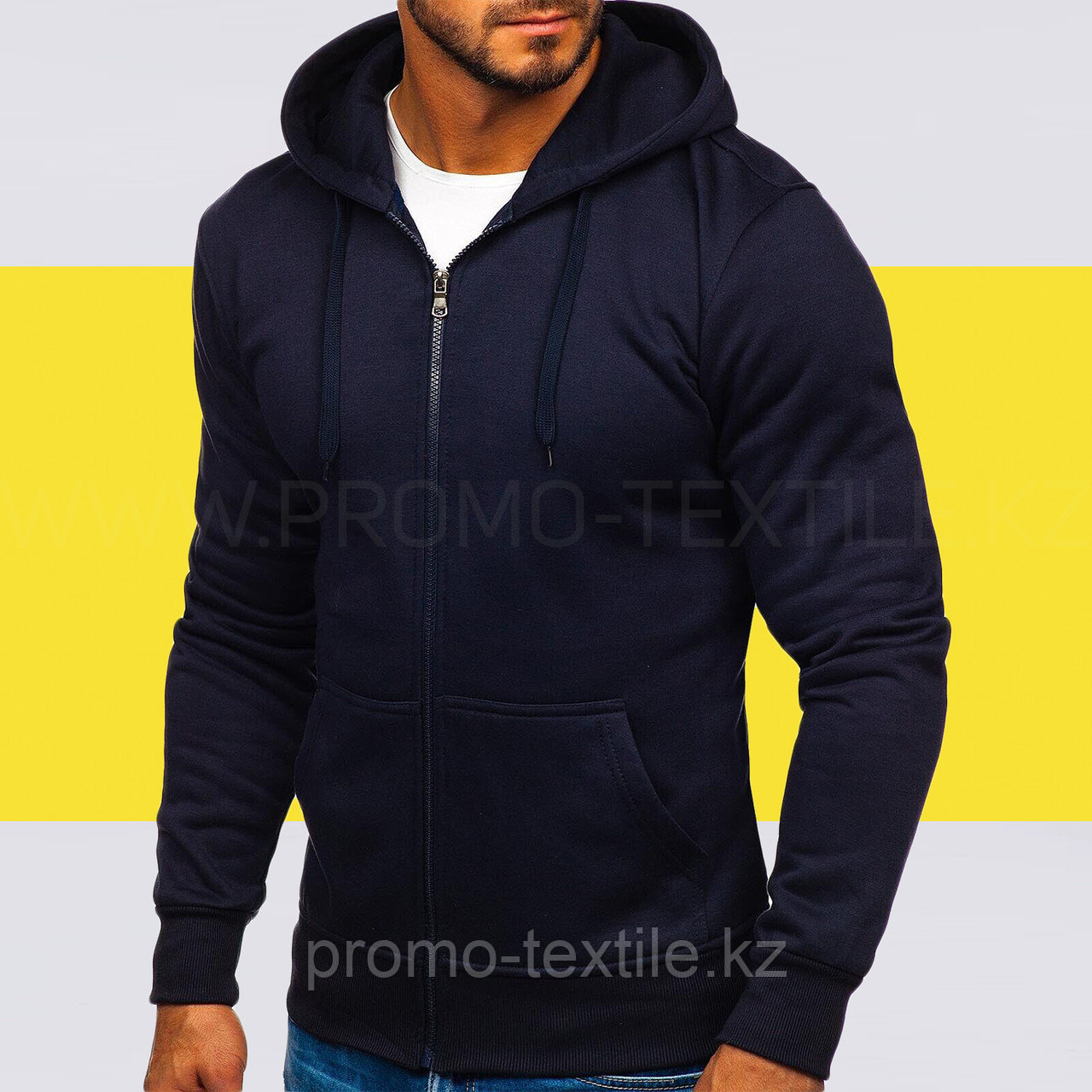 Толстовка темно-синяя на замке с капюшоном | Худи темно-синяя на замке с капюшоном