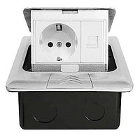 Напольный лючок на 3 модуля металлический с розетками в комплекте