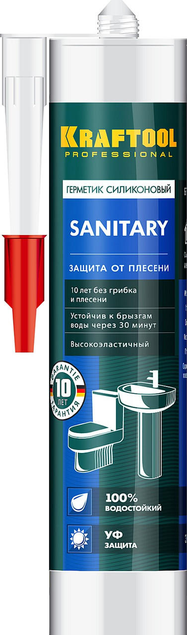 KRAFTOOL Sanitary 300 мл белый, Санитарный силиконовый герметик (41255-0)