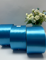 Сатиновая лента, голубой 100 мм х 200 м