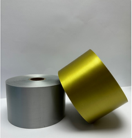 Сатиновая лента, серебро/золото 100 мм х 200 м