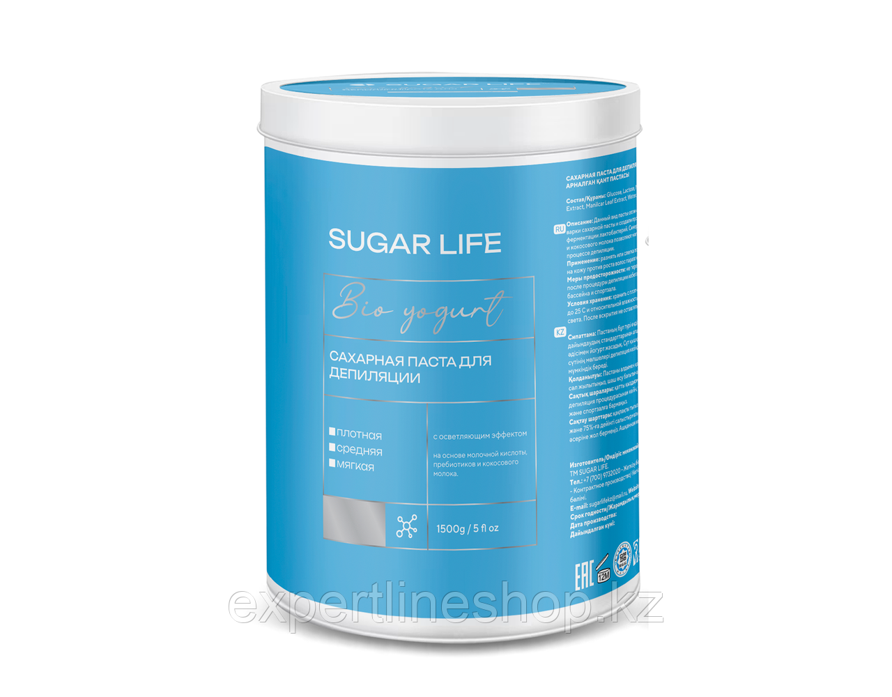 Паста для сахарной депиляции BIOYOGURT йогуртовая, средняя, SUGAR LIFE 1.5 кг - фото 1 - id-p100283854