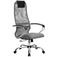 Кресло для руководителя Метта SU-BK-8 CH, ткань, сетка, хром, серое - фото 1 - id-p113806809
