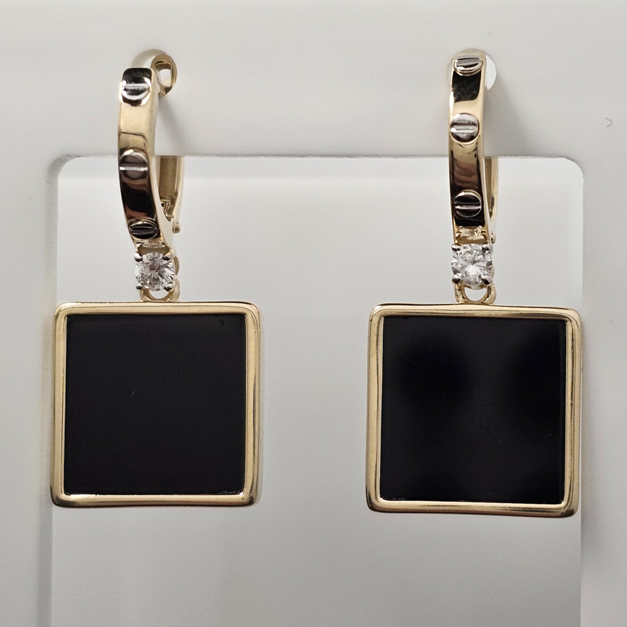 Золотые серьги 585 проба ж/з 4.47гр Оникс, бриллианты 0,11ct VS2/H VG 585 проба
