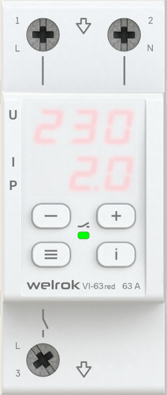 Реле напряжения с контролем тока Welrok VI-63 red