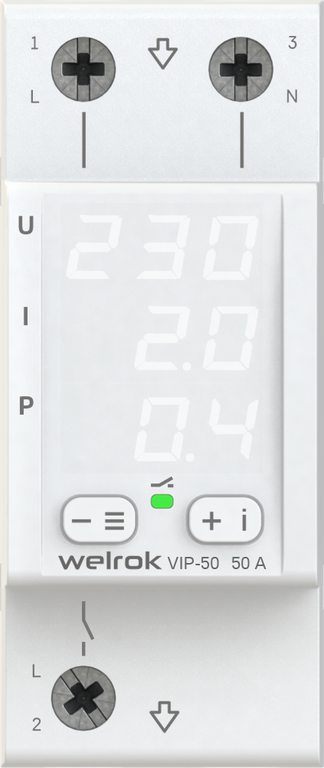 Welrok VIP-50 Многофункциональное реле с контролем напряжения, тока и мощности, 50А - фото 1 - id-p113814511