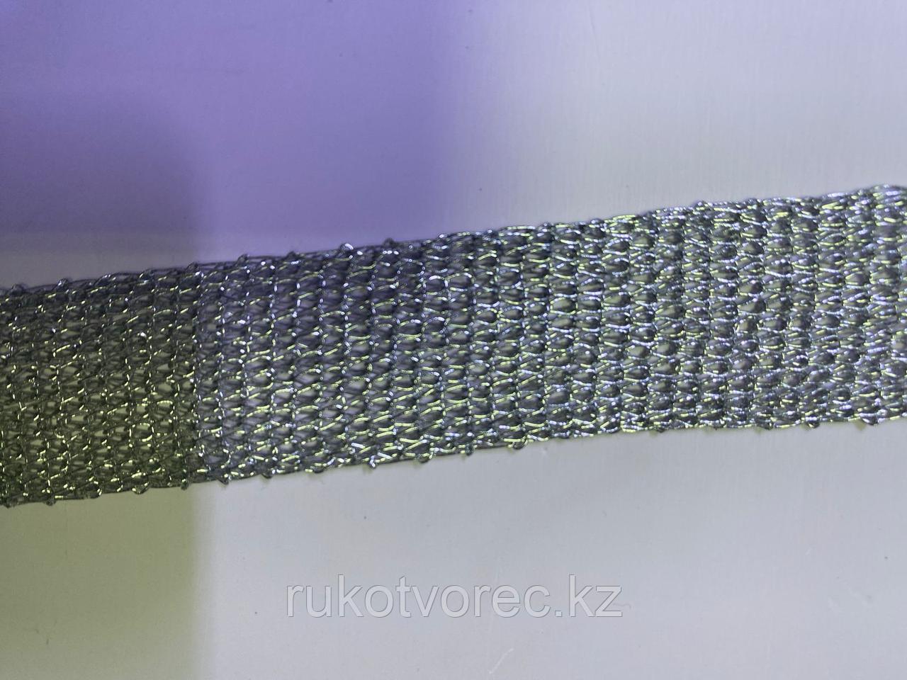 Тесьма вязанная из люрекса,серебро,1 м, фото 1