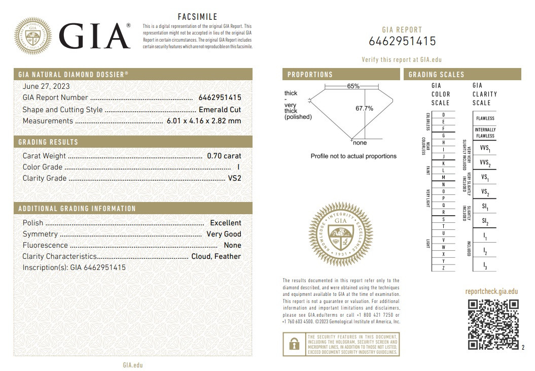 Сертификат GIA, 750 проба, б/з 0,70Ct VS2/I размер 17, Золотое кольцо с бриллиантом, огранка Изумрудная - фото 3 - id-p113817969