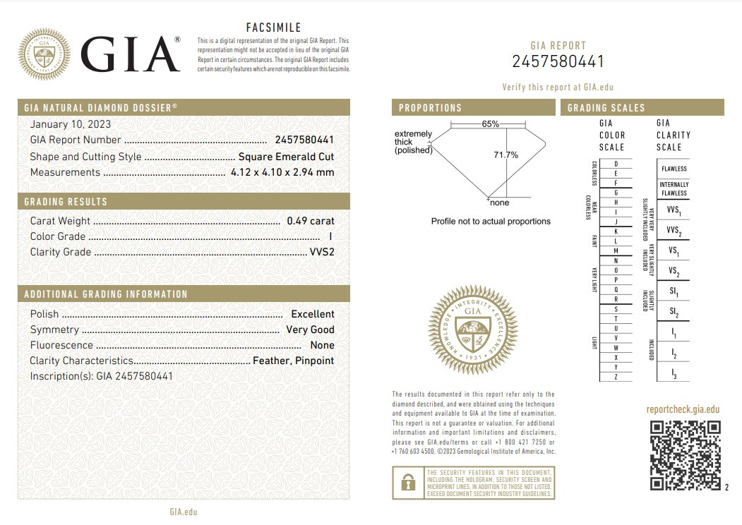 Сертификат GIA, 750 проба, б/з 0,49Ct VVS2/I размер 17,5, Золотое кольцо с бриллиантом, огранка Ашер - фото 2 - id-p113823684