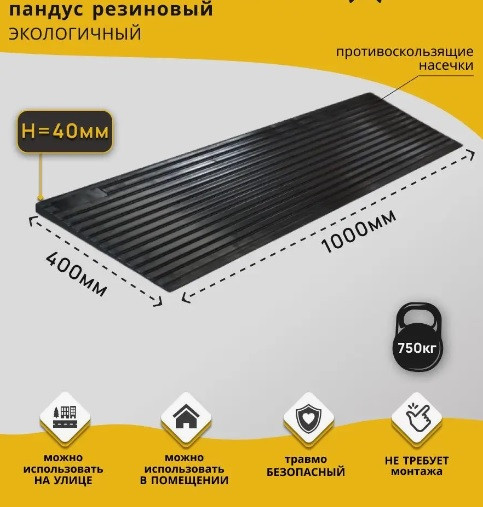 Пандус пороговый резиновый 1000*400*40мм