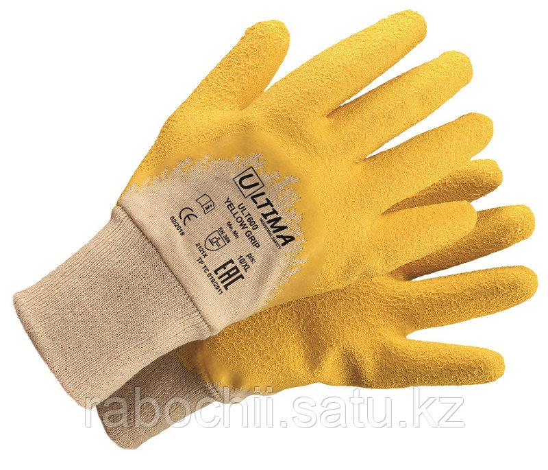 Перчатки YELLOW GRIP трикотажные хлопчатобумажные с латексным ребристым покрытием ULT600 - фото 1 - id-p113825882