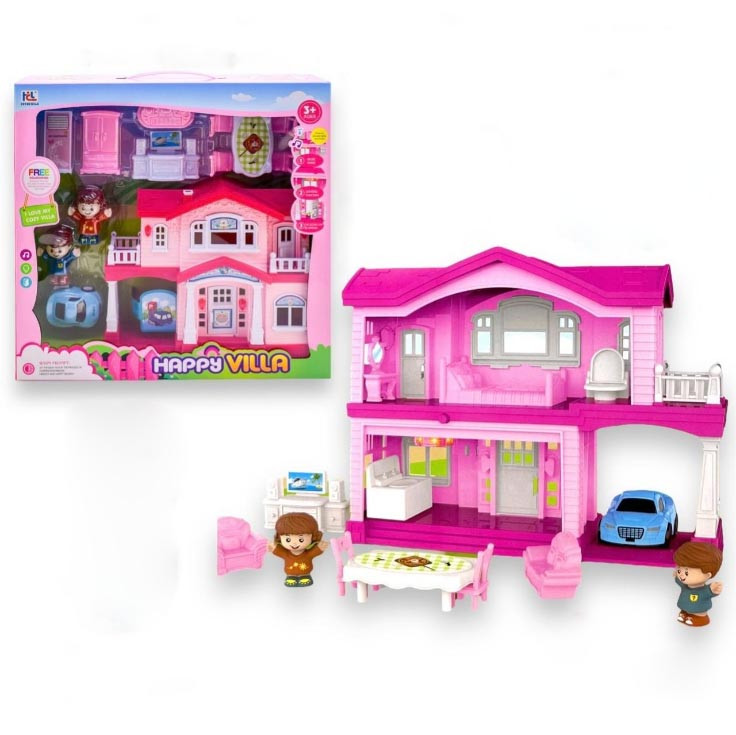 Дом для куклы с мебелью и фигурками розовый 6645 - фото 1 - id-p113826479