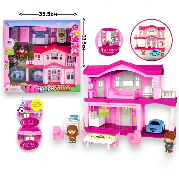 Дом для куклы с мебелью и фигурками розовый 6645 - фото 2 - id-p113826479