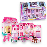 Дом для куклы с мебелью и фигурками розовый 16427