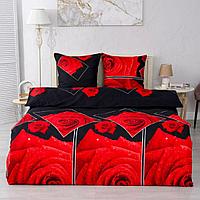 Комплект 2 спального постельного белья Чёрный Красные розы