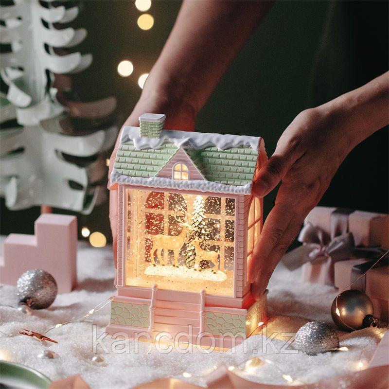 Новогодний сувенир "Домик с оленями", 19,5см*13см, с подсветкой ZXFZ-S003