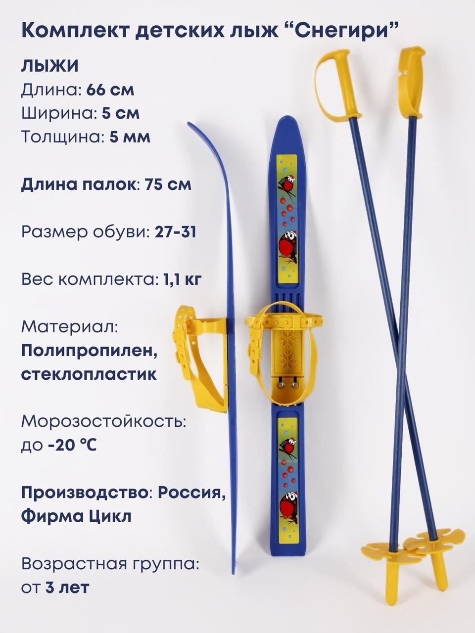 Лыжи детские "Олимпик Спорт" Снегири 66/75 с палками - фото 9 - id-p113712550