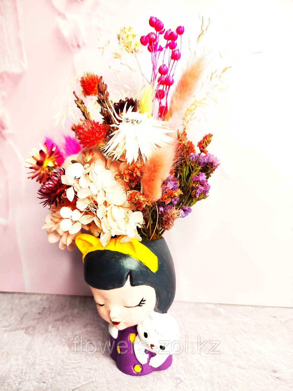 Сухоцветы в кашпо-девочка с собачкой, Высота 15-18 см - фото 3 - id-p113836242