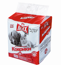 DR.ALEX Пеленки-коврики для животных (60 * 60 см), 15 шт.