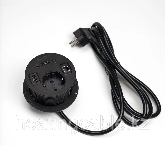 Shelbi STV-MIX-B Настольный розеточный блок, 1 розетки 220В, 1 USB, 2 Type-C, 1 RJ45, 1 HDMI, чёрны