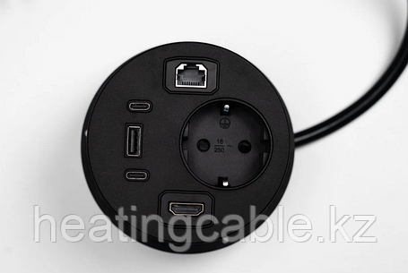 Shelbi STV-MIX-B Настольный розеточный блок, 1 розетки 220В, 1 USB, 2 Type-C, 1 RJ45, 1 HDMI, чёрны, фото 3