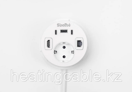 Shelbi STV-MIX-B Настольный розеточный блок, 1 розетки 220В, 1 USB, 2 Type-C, 1 RJ45, 1 HDMI, чёрны, фото 2