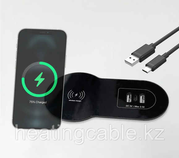 Shelbi Настольный встраиваемый бокс 2 USB, 1 Type-C, беспроводная зарядка, шнур 1,5 м., чёрный