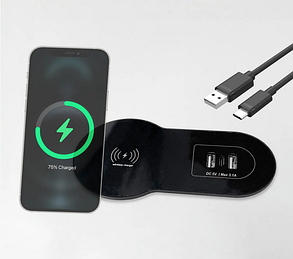 Shelbi Настольный встраиваемый бокс 2 USB, 1 Type-C, беспроводная зарядка, шнур 1,5 м., чёрный, фото 2