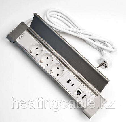 Shelbi SDO3-MULT10-S Настольный блок с крышкой, 3 розетки 200B, 1 USB, 1 Type-C, RJ45, HDMI, серебро, фото 3