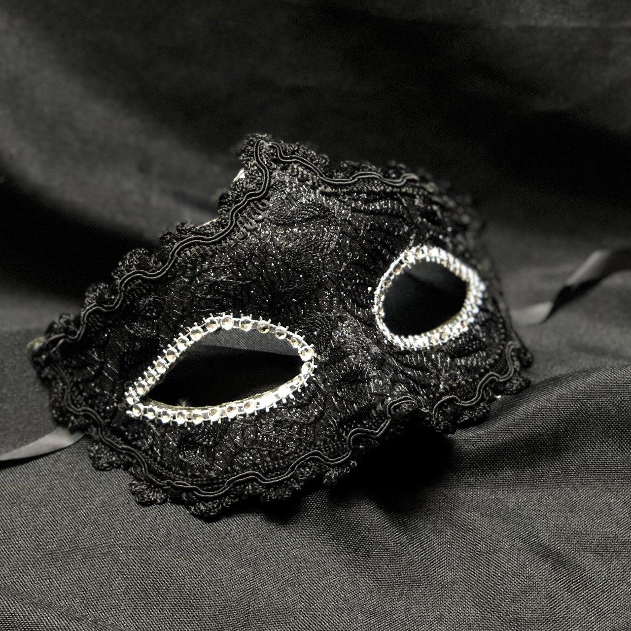 Венецианская маска Коломбина кружевная черная, фото 1