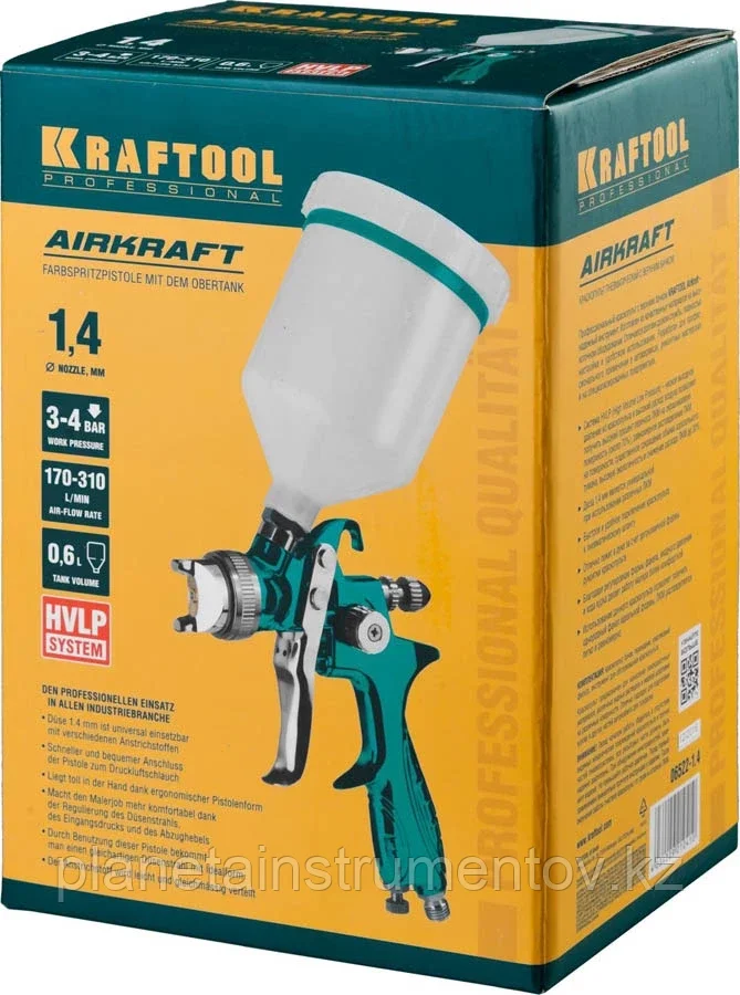 KRAFTOOL AirKraft, HVLP 1.4 мм, Пневматический краскопульт с верхним бачком (06522-1.4) - фото 6 - id-p113284876