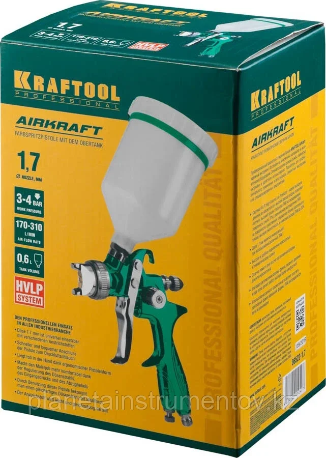 KRAFTOOL AirKraft, HVLP 1.7 мм, Пневматический краскопульт с верхним бачком (06522-1.7) - фото 6 - id-p113284877