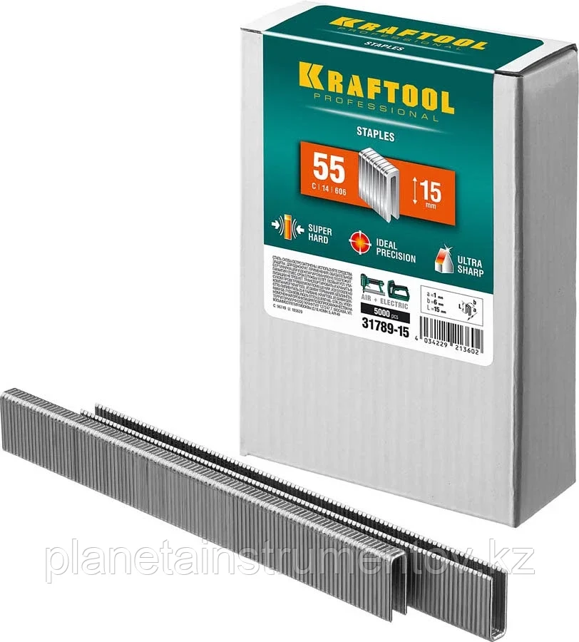 KRAFTOOL тип 18GA (55 / 90 / C) 15 мм, 5000 шт, скобы для степлера (31789-15) - фото 1 - id-p113288463