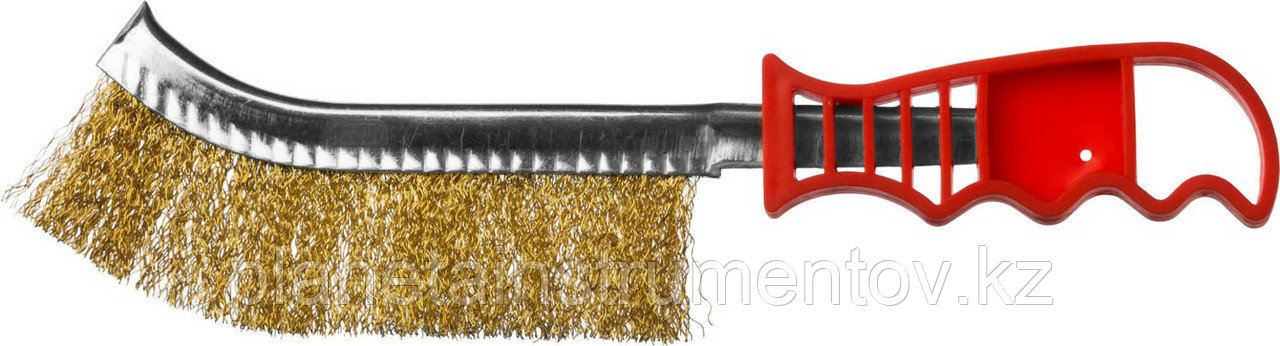 MIRAX витая стальная латунированная проволока d 0,3 мм, пластмассовая рукоятка, Щетка ручная (35112-1)