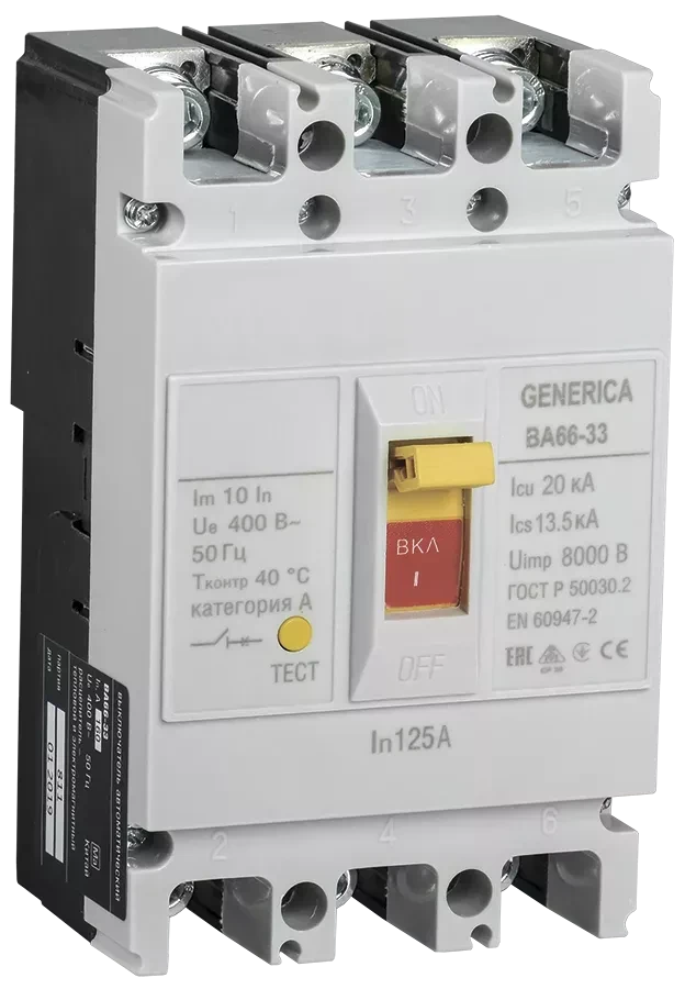 Автоматический выключатель ВА 66-31 (3ф) 16А 18 кА GENERICA (1/18)