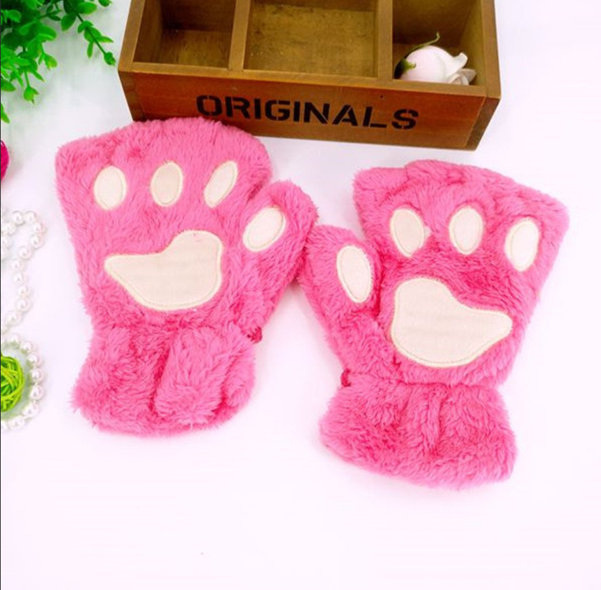 Перчатки митенки кошачьи лапки темно-розовые - фото 4 - id-p113846341