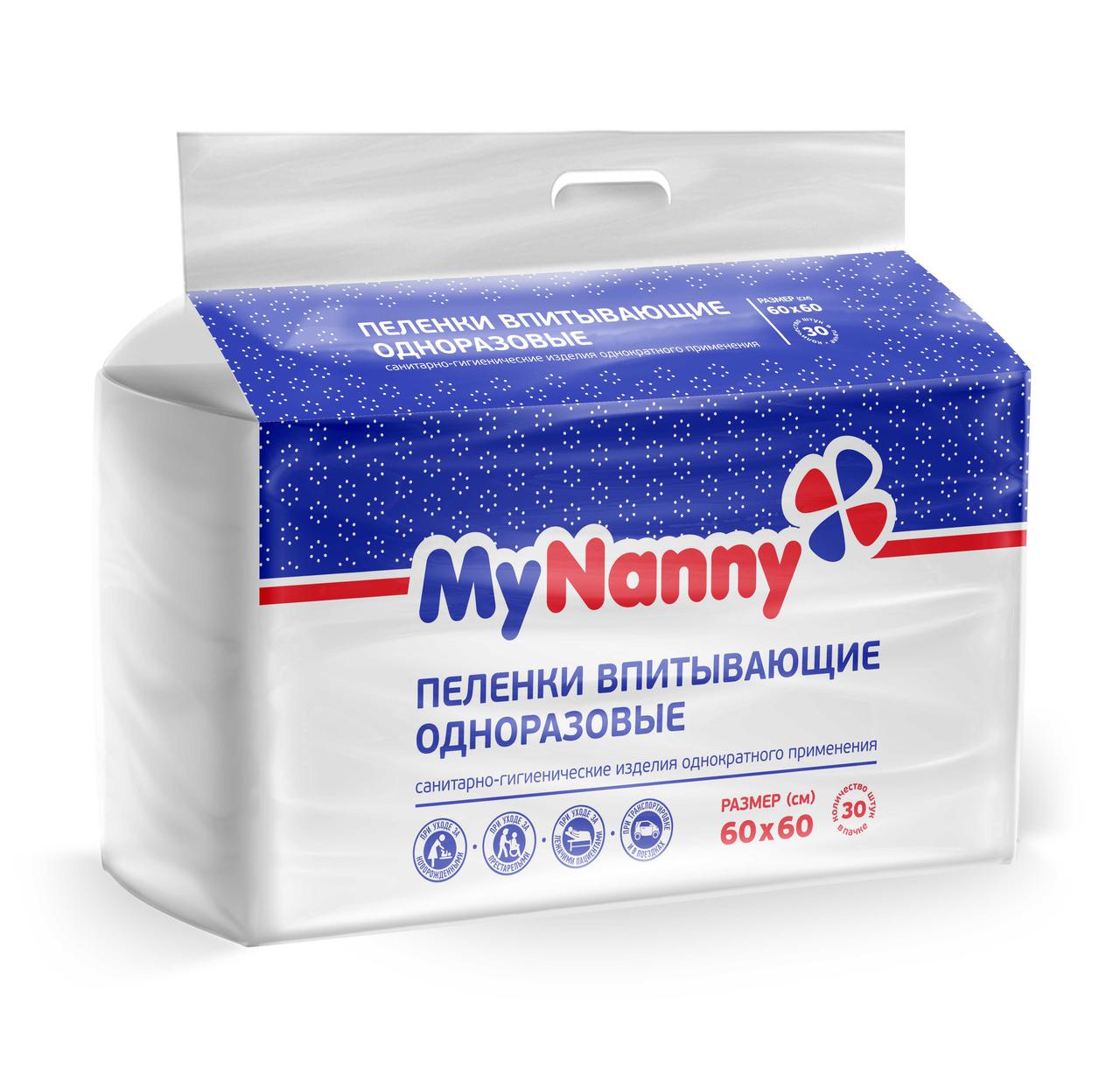 Пеленка впитывающая одноразовая My Nanny  Luxe "МЕДМИЛ"   60*60 см. по 30 шт.