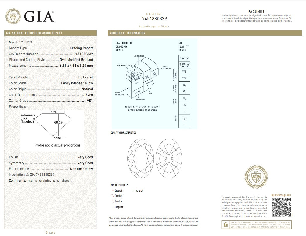 Сертификат GIA Золотое 750 пробы кольцо с бриллиантами, Огранка Овал 0,81Ct VS1/FIY, 0.15Ct VVS2/H, размер 17 - фото 3 - id-p113848033