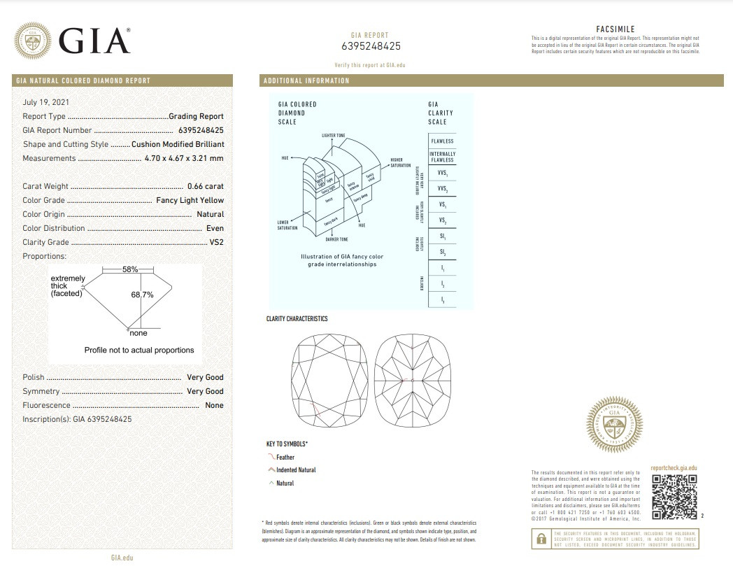 Сертификат GIA Золотое 750 пробы кольцо с бриллиантами, Огранка Кушон 0,66Ct VS2/FLY, 0.15Ct 3/3, размер 17 - фото 2 - id-p113848077