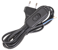 Шнур УШ-1КВ опрессованный с вилкой со встроенным выключателем 2х0,75/2метра, черный IEK E-PRO