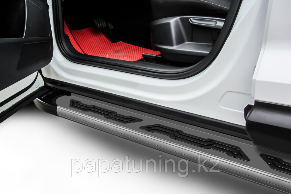 Пороги алюминиевые Alfa Grafit 1800 графитовые Slitkoff для Geely Tugella 2021-
