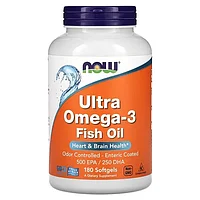 Ultra Omega-3 балық майы, 180 жұмсақ таблетка, NOW Foods